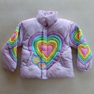 Lola + The Boys Rainbow Pastel Heart Puffer Jacket / Size 8